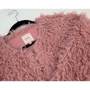 Candies Mauve Rose Gold Pink Faux Fuzzy Furry Shag  Full Zip Jacket Coat S/M